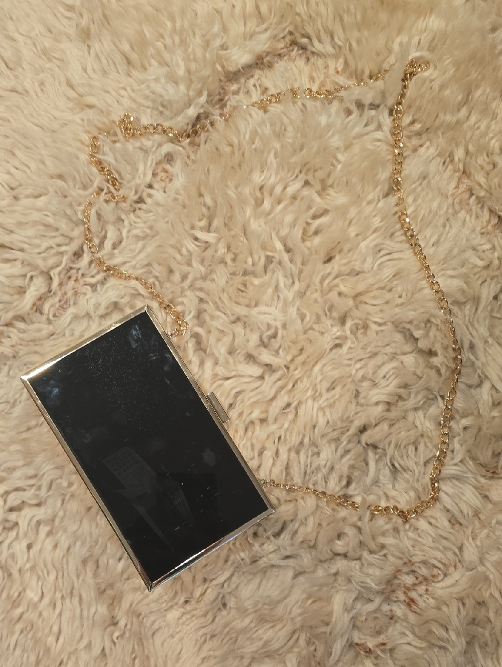 Zara Black and Gold Rectangular Chain Clutch